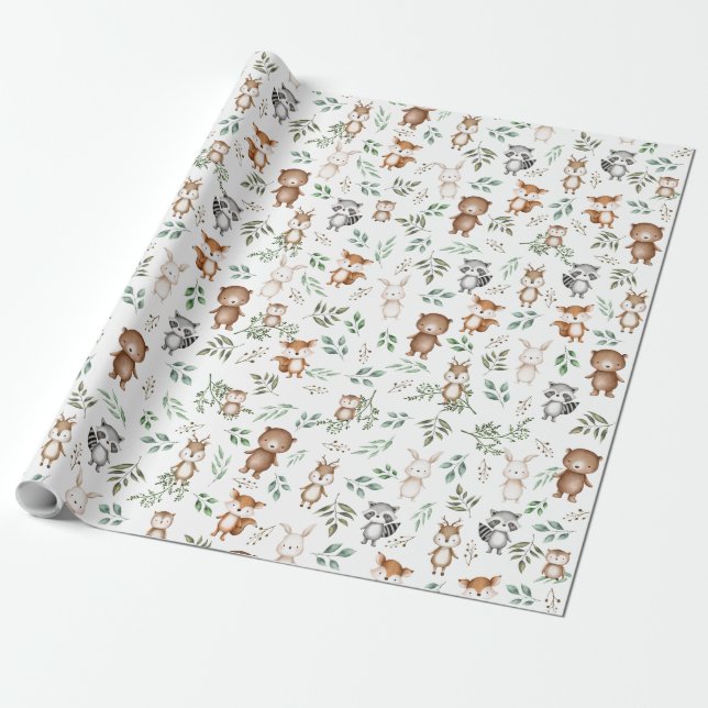 Papier Cadeau Belle forêt de bois Animaux Baby shower d'annivers (Déroulé)