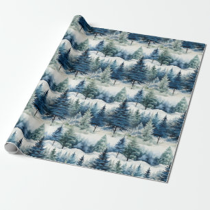 Papier Cadeau Belle forêt de pins neigeux Noël