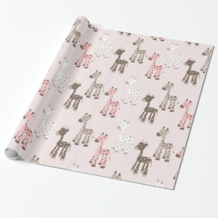 Papier Cadeau Belle girafe de roses pâles