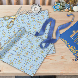 Papier Cadeau Belle Hanukkah bleu clair élégant