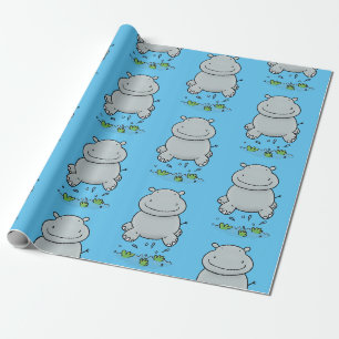 Papier Cadeau Belle hippo saut de caricature anniversaire