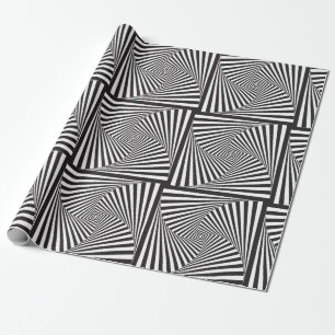 Papier Cadeau Belle illusion optique en spirale blanche noire