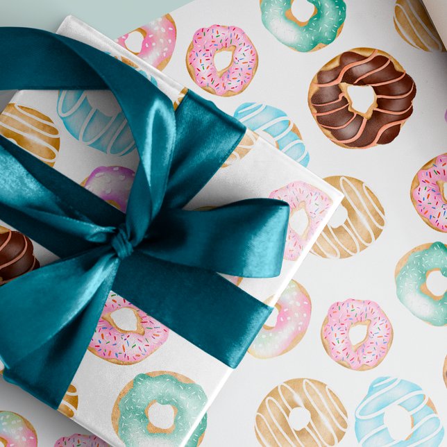 Papier Cadeau Belle illustration de beignets doux du désert moti (Cute desert sweet donuts illustration pattern wrapping paper)