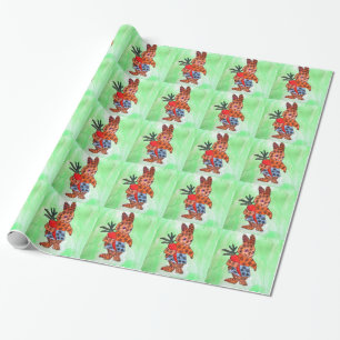 Papier Cadeau Belle illustration de lapin de Pâques avec carotte