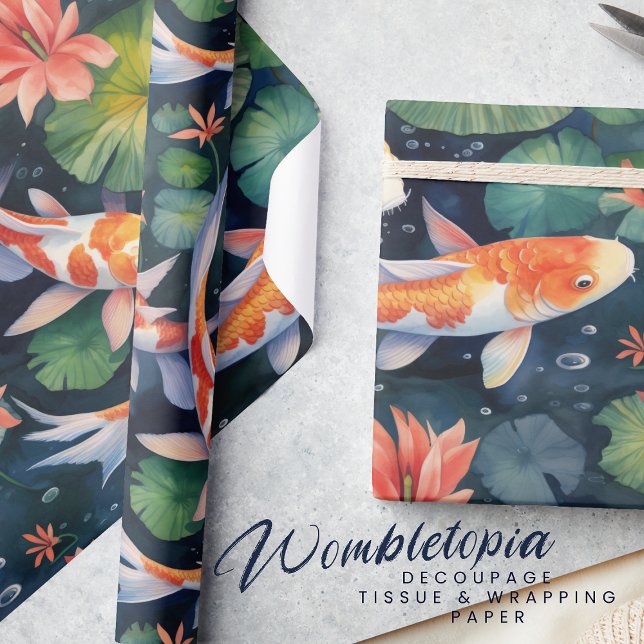 Papier Cadeau Belle Koi en Nénuphar Motif de jardin (Créateur téléchargé)