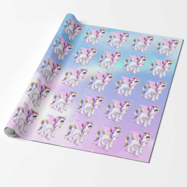Papier Cadeau Belle licorne avec Rainbow Mane & Tail (Déroulé)