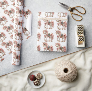 Papier Cadeau Belle licorne blanche rose or rose