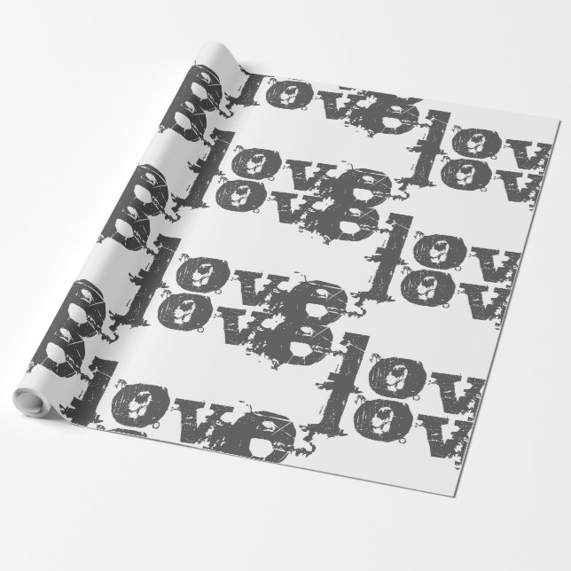 Papier Cadeau Belle LOVE GREY BLACK Wrapper Papier (Déroulé)