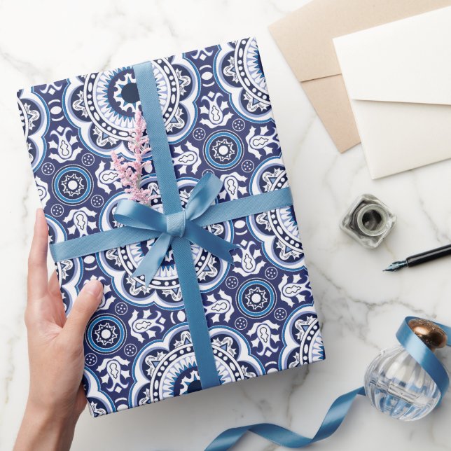 Papier Cadeau 💙 🤍 Belle Méditerranée Vintage Azulejos (Cadeaux)