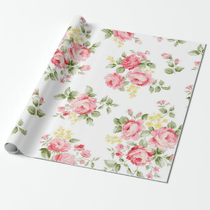 Papier Cadeau Belle motif de fleur rose, petite bouqu fleurie