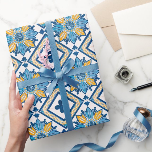 Papier Cadeau Belle Motif Floral Méditerranéen Classique (Cadeaux)