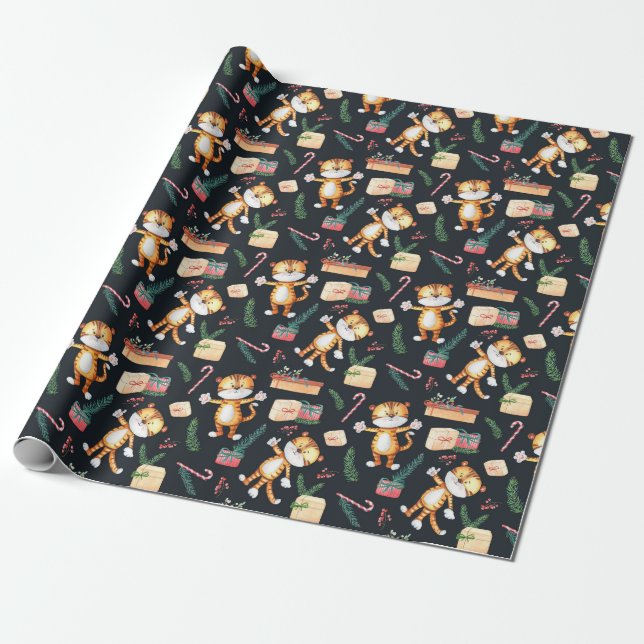 Papier Cadeau Belle Noël / Nouvel An Tigre (Déroulé)