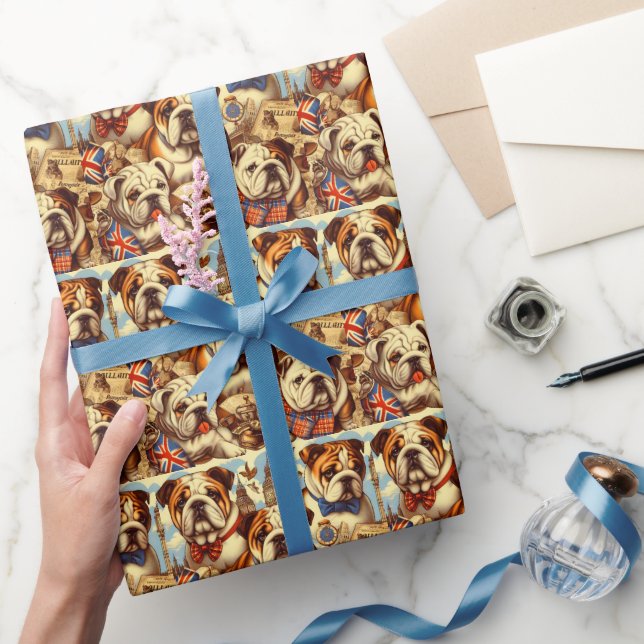 Papier Cadeau Belle peinture anglaise de Bulldog (Cadeaux)