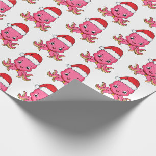 Papier Cadeau Belle pieuvre joyeuse en casquette de Noël