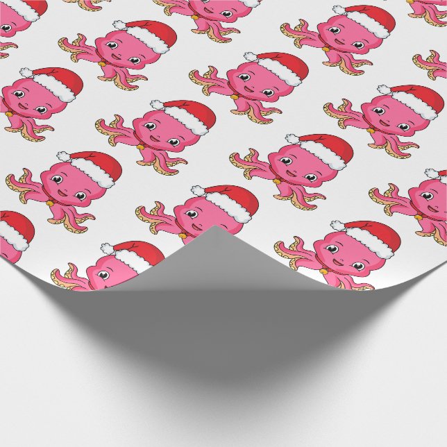 Papier Cadeau Belle pieuvre joyeuse en casquette de Noël (Coin)
