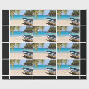 Papier Cadeau Belle plage tropicale avec un Motif en bateau
