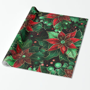 Papier Cadeau Belle Poinsettia de Noël
