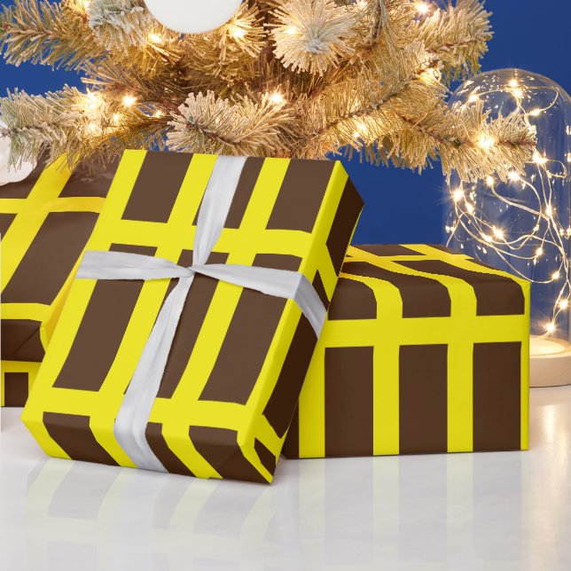 Papier Cadeau Belle Rectangles BROWN JAUNE Enveloppement Papier (Vacances)