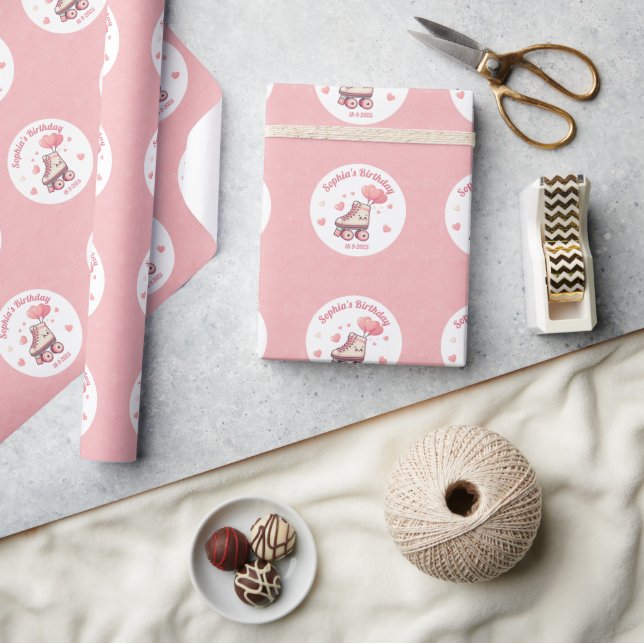 Papier Cadeau Belle Roller Skating Pink Girl's Birthday Party (Artisanat)
