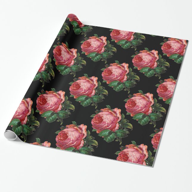 Papier Cadeau BELLE ROSE ROSE ROSE ROSE, Noire (Déroulé)