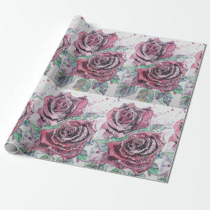 Papier Cadeau Belle rose rouge et encre aquarelle peinture