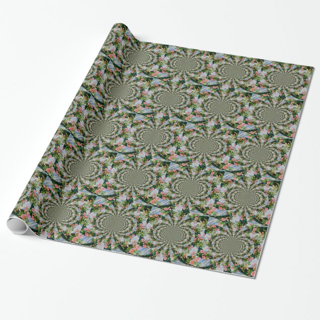 Papier Cadeau Belle roses roses rouges rétro aquarelle fleurie (Déroulé)