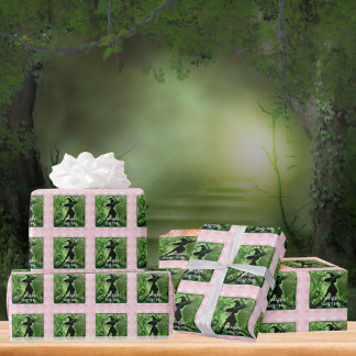 Papier Cadeau Belle sorcière verte et rose En vichy plaid