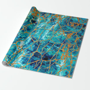 Papier Cadeau Belle texture luxueuse de marbre bleu avec or.