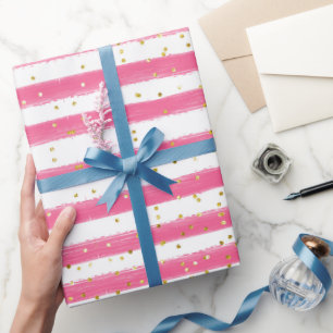 Papier Cadeau Belle Trappe Rose Et Parties scintillant D'Or Fill