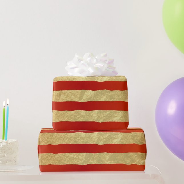 Papier Cadeau Belles bandes d'huile rouge foncé et or (Cadeaux de fête)