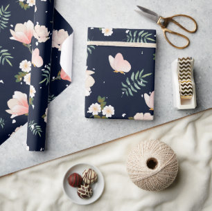 Papier Cadeau Belles couleurs rose et bleu marine Mariage
