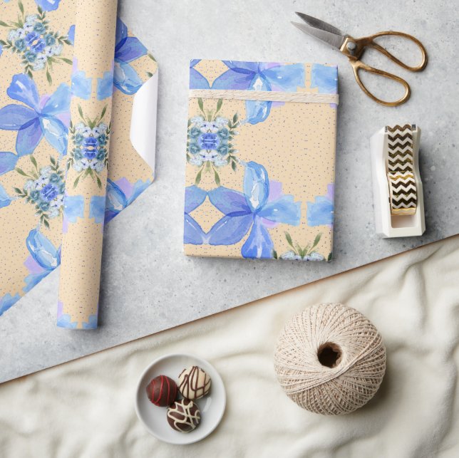 Papier Cadeau Belles Fleurs Bleues (Artisanat)