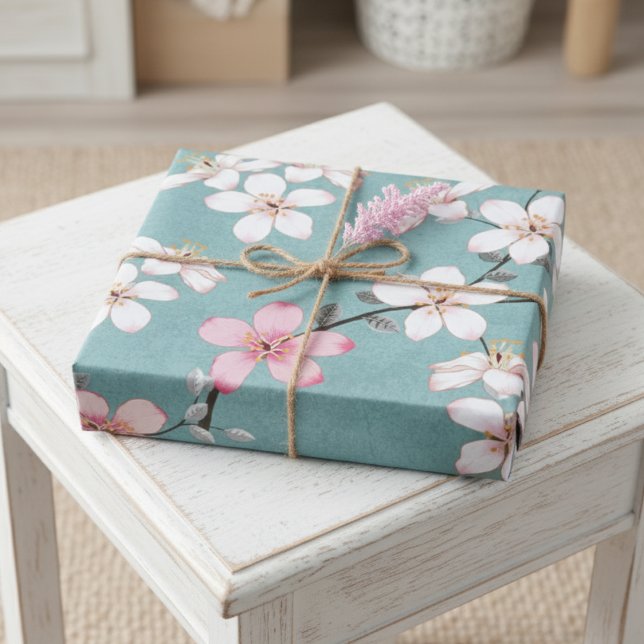 Papier Cadeau Belles fleurs de cerises Vintages rustiques (Créateur téléchargé)