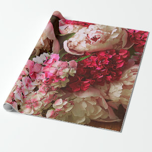 Papier Cadeau Belles fleurs d'été. Bouquet de pivoine rose et