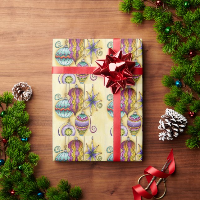 Papier Cadeau Belles Ornements de Noël Colorés en Verre (Cadeau de vacances)