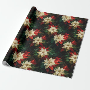 Papier Cadeau Belles Poinsettias rouges et blanches