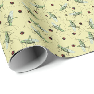 Papier Cadeau Belles sauterelles jaunes et vertes Insectes enfan