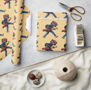 Papier Cadeau Bellhop vintage en Uniform, Suitcase et Golf Club