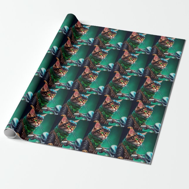 Papier Cadeau Bengal Chat conduire vélo St. Patrick's Day (Déroulé)