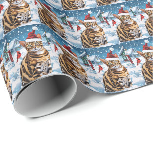 Papier Cadeau Bengal Chat hiver Wonderland Noël Joie