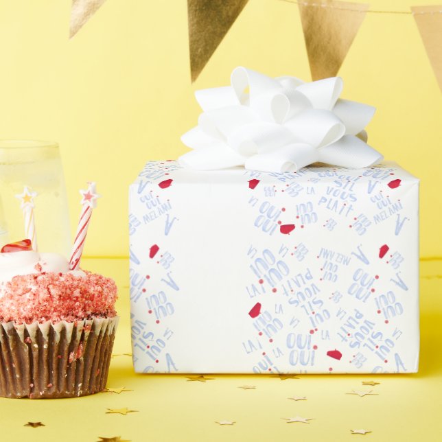 Papier Cadeau Beret Rouge Cute Français Oui Merci Oui Merci (Fête d'anniversaire)