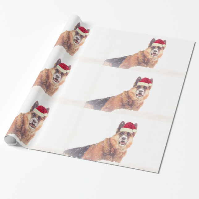 Papier Cadeau Berger allemand dans le papier de cadeau de neige (Déroulé)