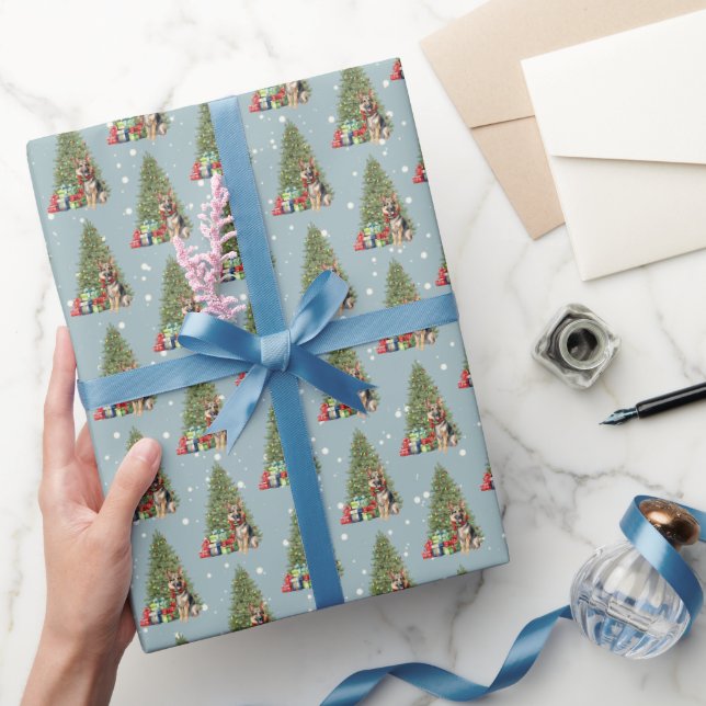 Papier Cadeau Berger allemand de Noël par arbre (Cadeaux)
