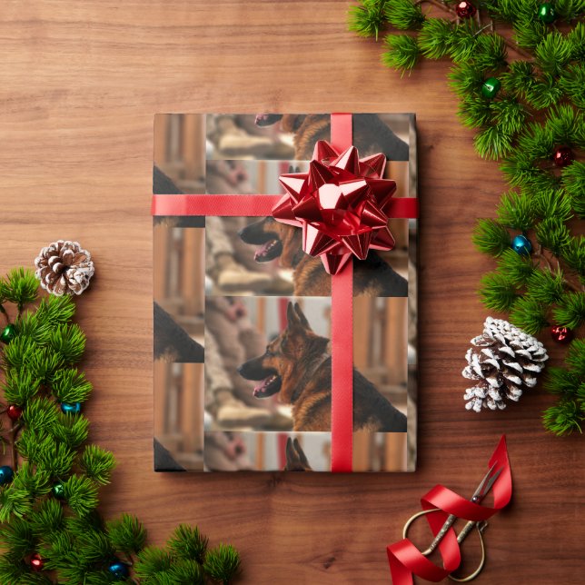 Papier Cadeau berger allemand noir et rouge (Cadeau de vacances)