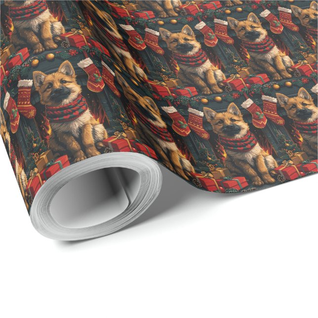 Papier Cadeau Berger Belge Avec Foyer Cadeaux De Noël (Coin rond)