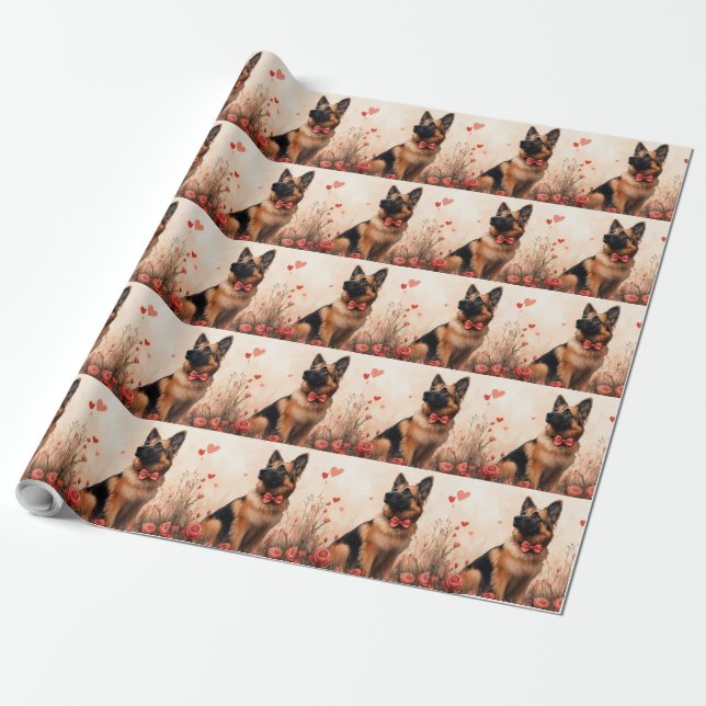 Papier Cadeau Berger belge avec Rose - Saint-Valentin (Déroulé)
