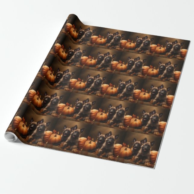 Papier Cadeau Berger belge Chiot Automne Citrouille de plaisir (Déroulé)