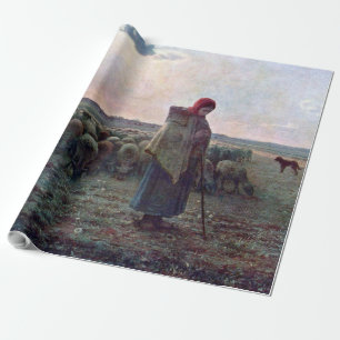 Papier Cadeau Bergère avec son troupeau, Jean-François Millet