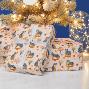 Papier Cadeau Bergers australiens Feuilles d'automne Buissons Mo