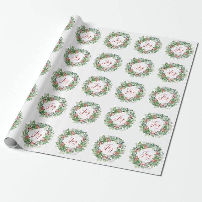 Papier Cadeau Berries d'hiver et verdure Joie Noël (Déroulé)